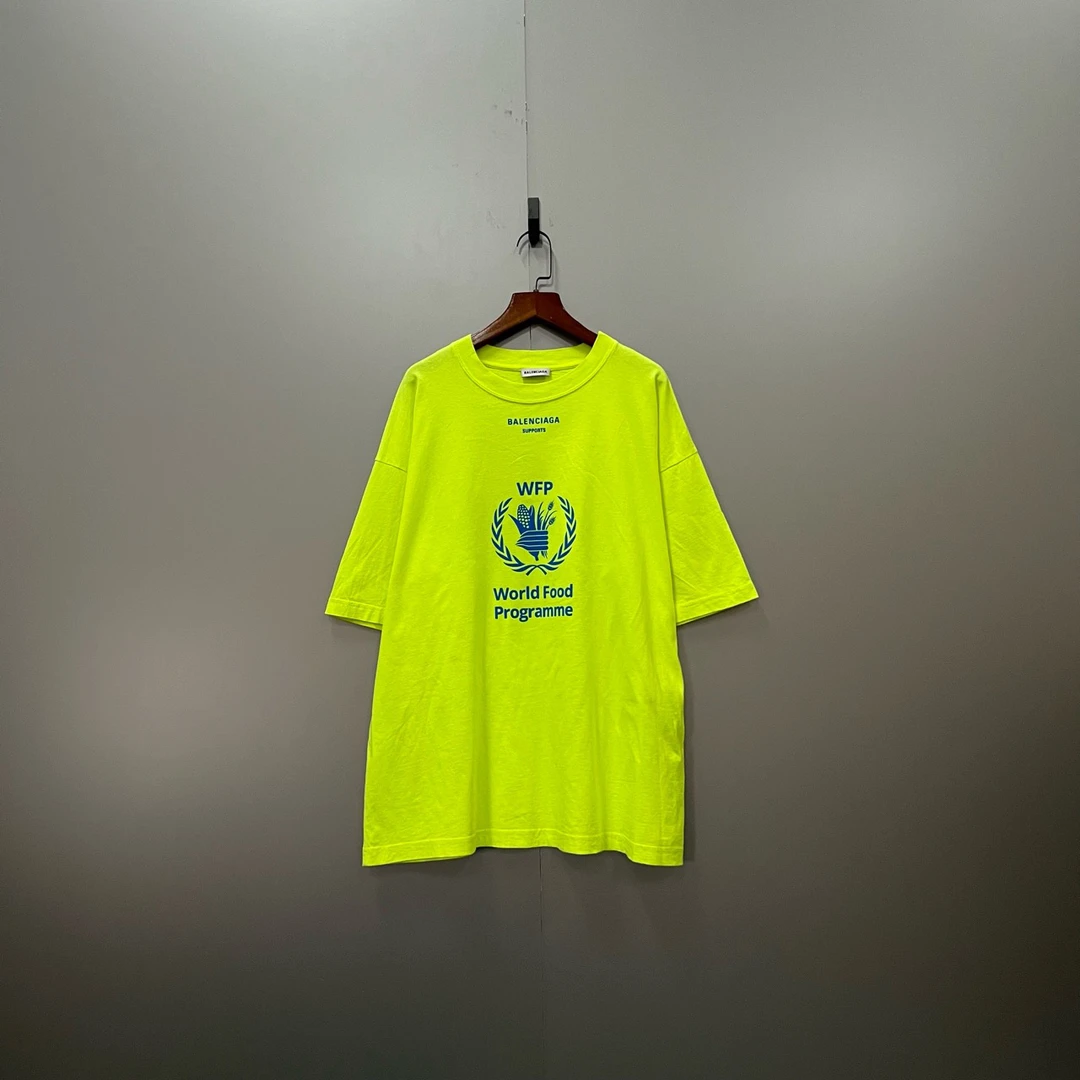 95新 Balenciaga/巴黎世家 巴黎世家 荧光黄麦穗印花logo短袖