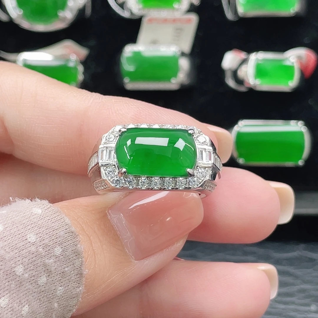 翡翠银S925镶嵌戒指天然A货翡翠没运费险3928