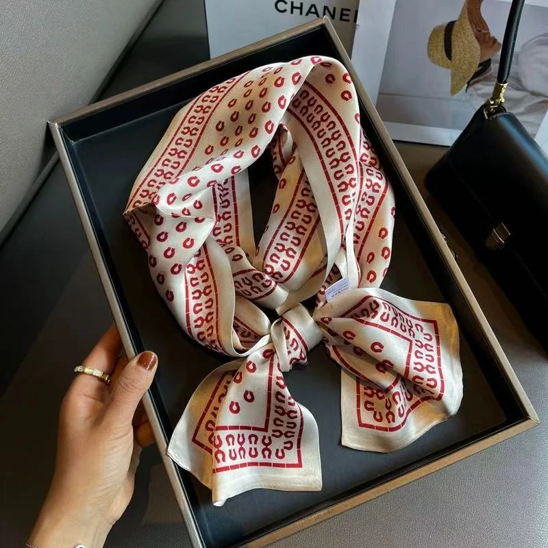 100%桑蚕丝【红色马蹄印章】145x16cm长飘带双层真丝丝巾女士G312