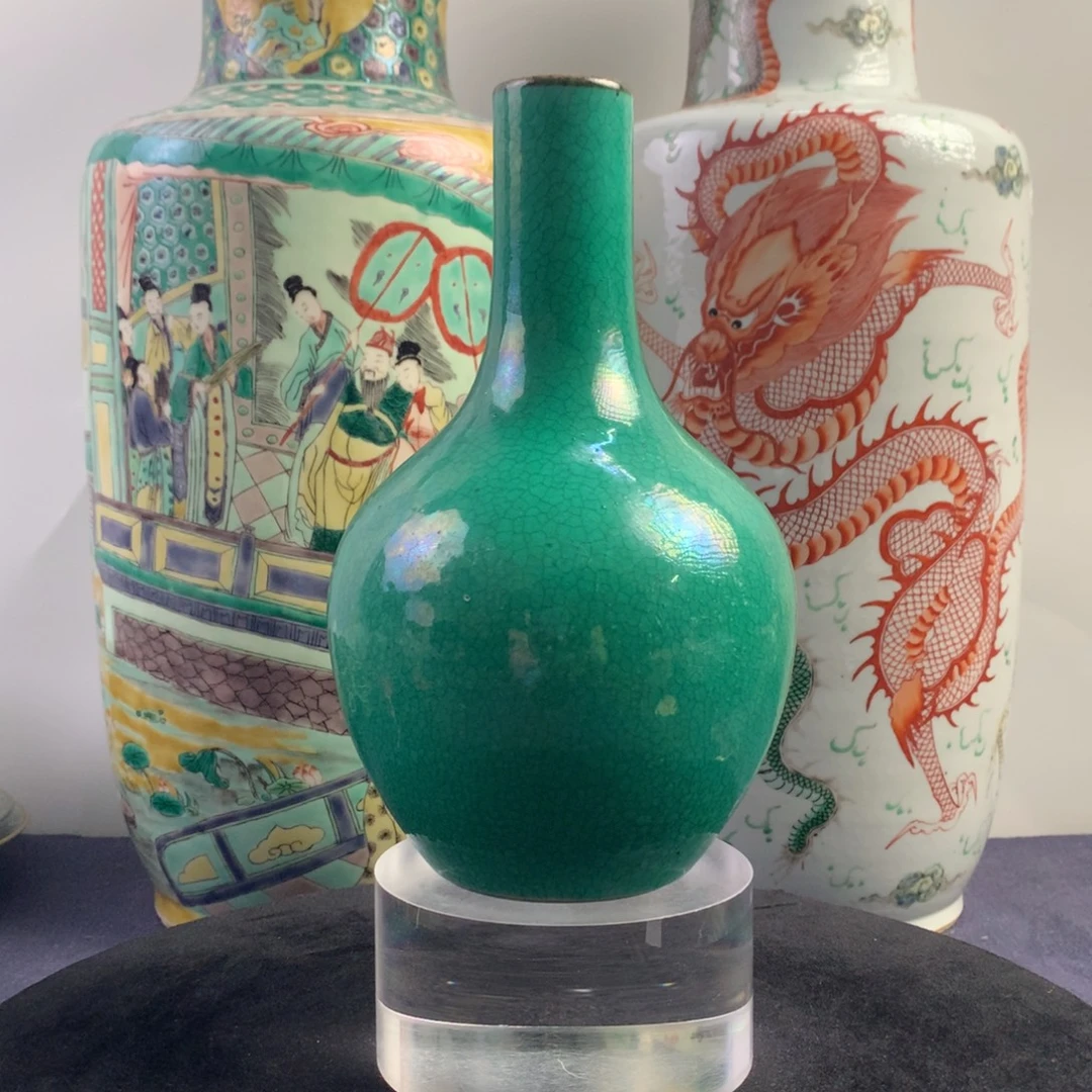 陶瓶2375瓷器—绿哥釉天球瓶