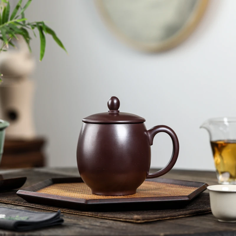叶凡宜兴紫砂杯大容量手工茶杯泡茶喝水男士带盖石红龙蛋光素茶具