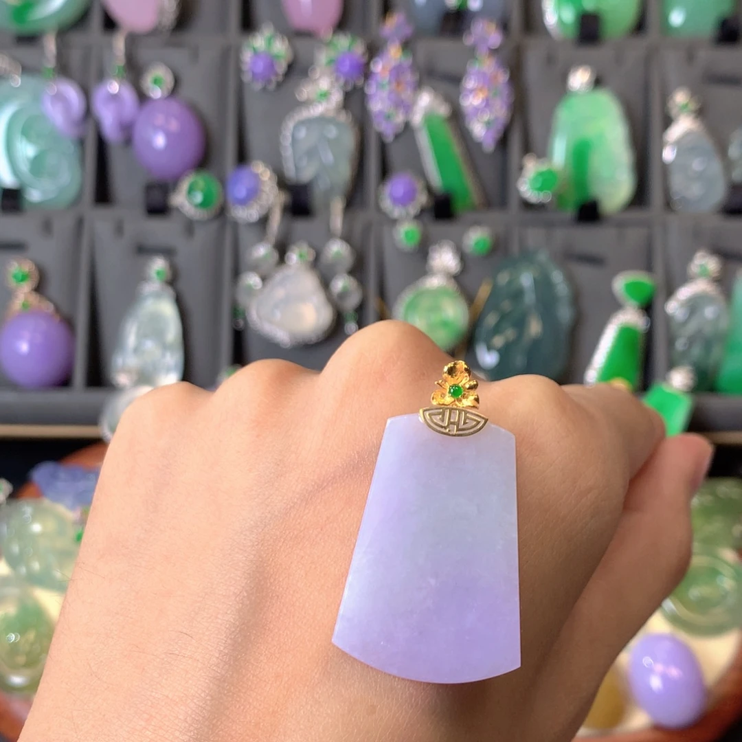 翡翠18K金镶嵌吊坠(不含链)