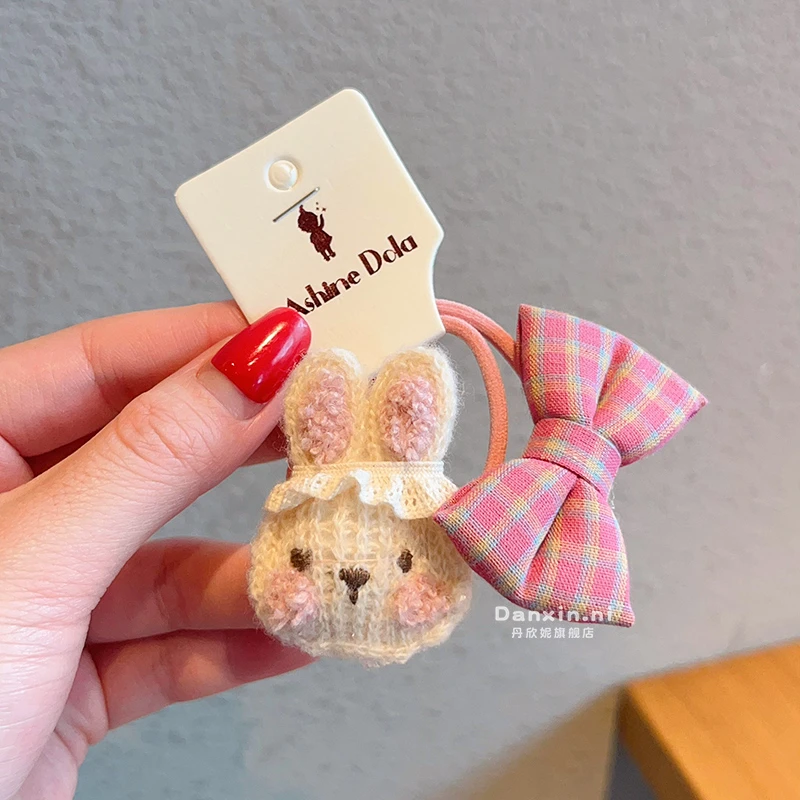 儿童可爱针织蝴蝶结兔子发绳女童新款发圈女孩扎马尾头绳皮筋头饰