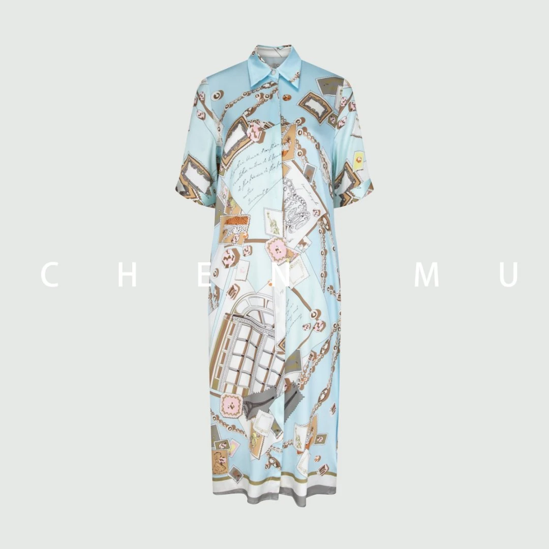 【宸慕服饰】25042气质轻奢高端翻领重磅桑蚕丝连衣裙