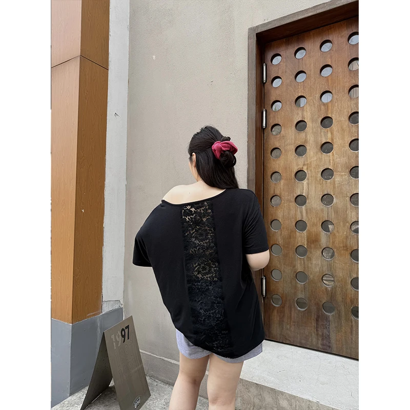 凉感云朵T~胖MM大码显瘦百搭休闲后背镂空T恤P4T0069