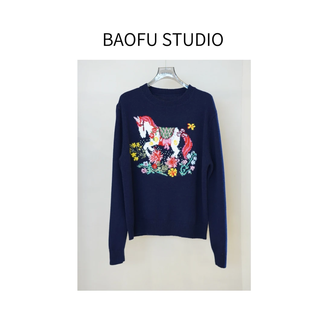 BAOFU studio | 新年梦幻小马羊绒羊毛衣马年本命年毛衣温暖显白