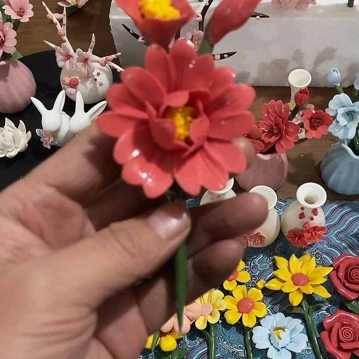 瓷片纯手工陶瓷花摆件