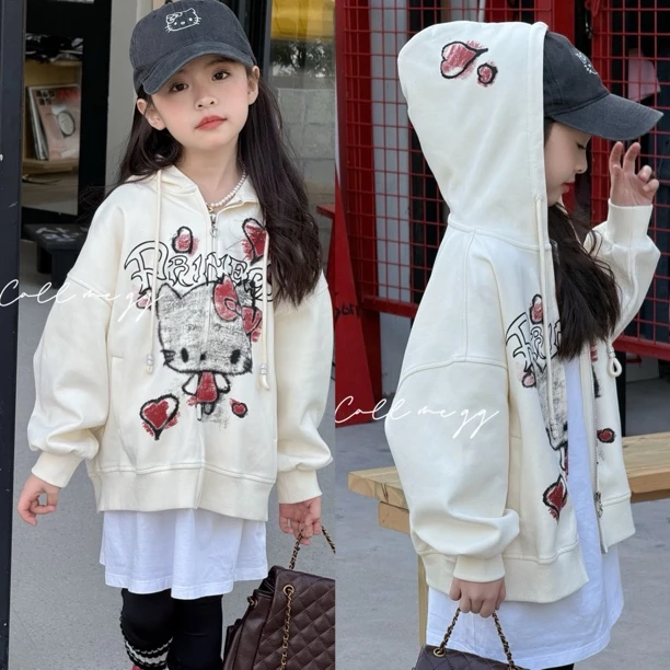 女童卡通印花外套上衣10863针织上衣外套连帽外套女童洋气百搭