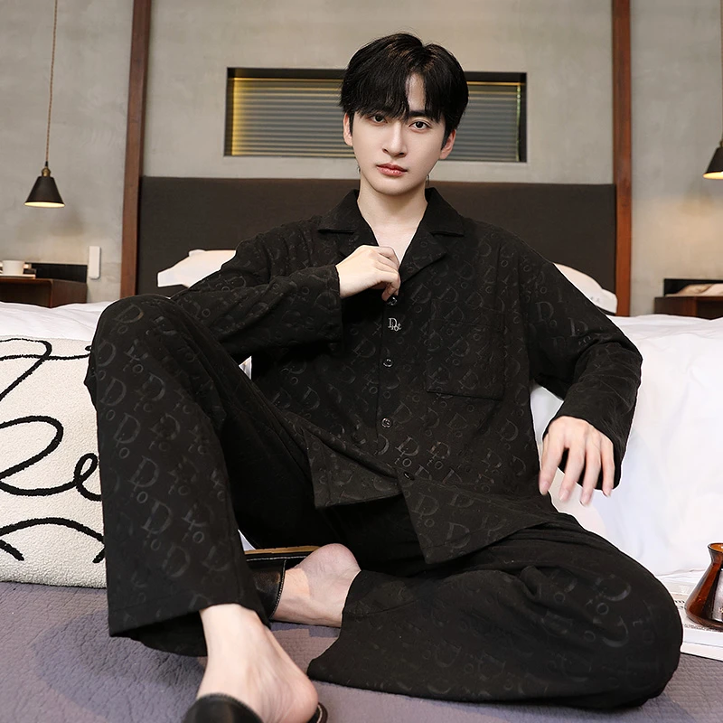 睡衣男秋冬季德绒长袖长裤加厚保暖可外穿大码休闲家居服套装男款