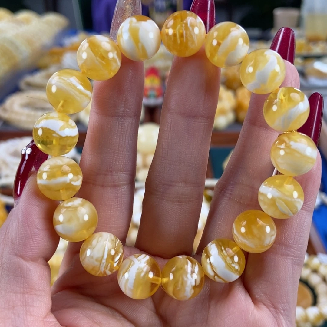 琥珀未镶嵌珠宝奇石12圆珠16.9