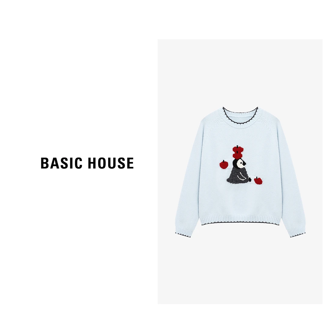 Basic House/百家好秋冬显瘦可爱企鹅时尚百搭毛衣-B0625B5RRL2