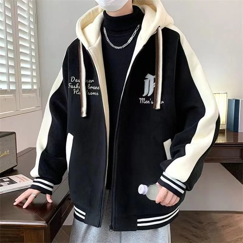 2025秋冬季新款连帽夹克男青少年学生休闲运动加厚大童棒球服外套