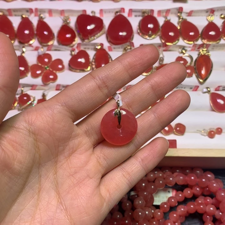 菱锰矿（红纹石）18K金镶嵌颈饰