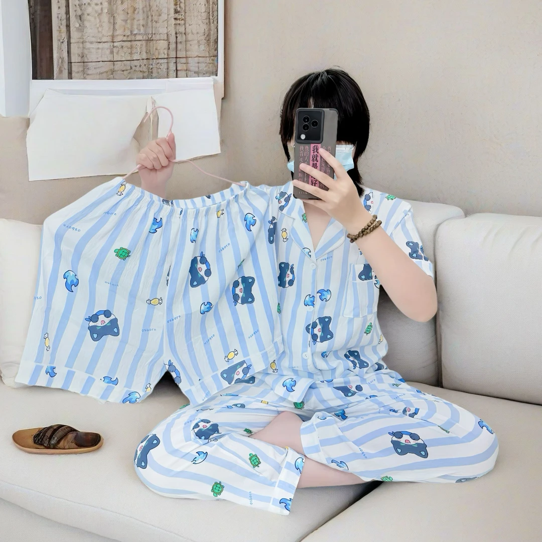 光夜成人款睡衣3件套小狗白狐狸小熊黑猫小鸟睡衣睡裤