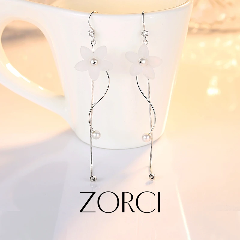 925银合成锆石耳饰 【花朵】流苏耳环女时尚气质长款耳坠银饰品百搭