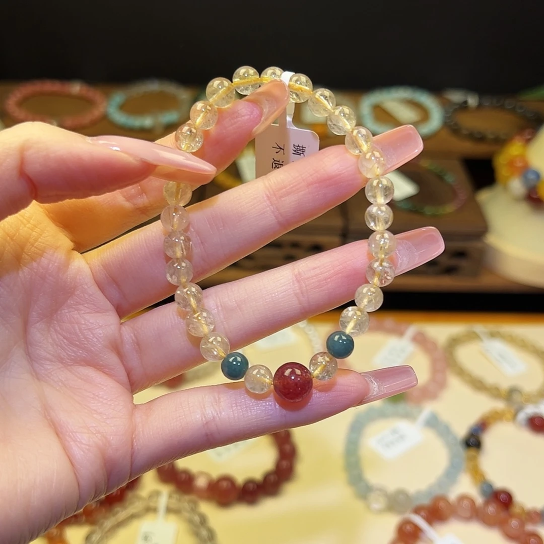 水晶手串银S925镀金镶嵌金发9401