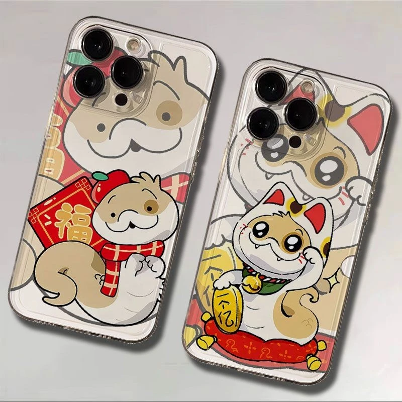 新春小狗蛇点点太空壳适用于苹果12/11招财猫xs手机壳16/15福字14