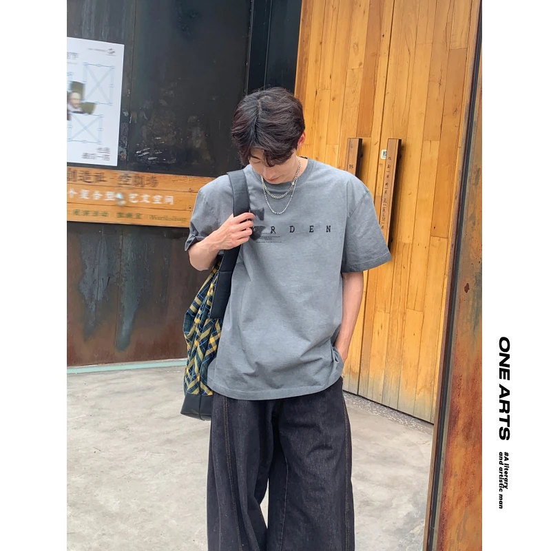 【ONEARTS短袖】夏季水洗做旧美式复古印花宽松短袖T恤纯棉百搭短袖