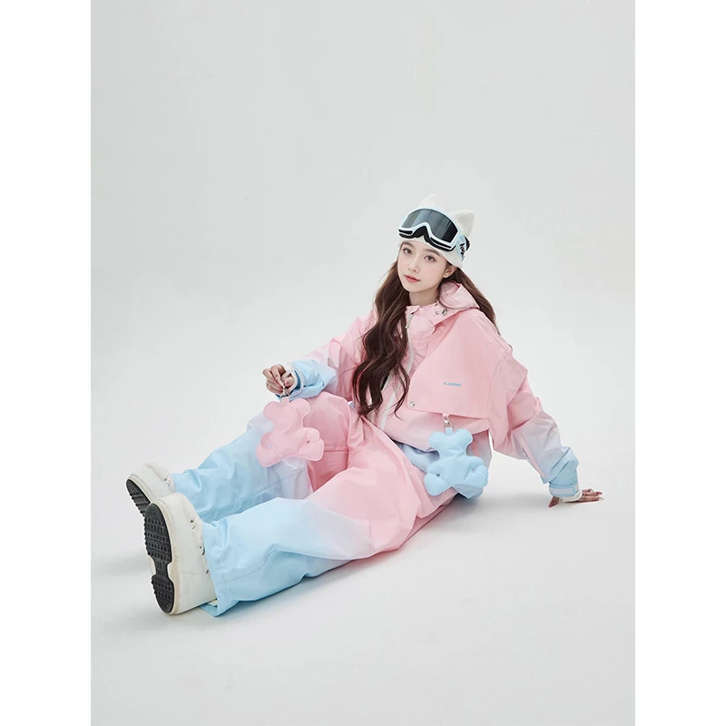 卡盛粉蓝渐变滑雪服套装女2026秋冬新款户外超好看设计单双板装备