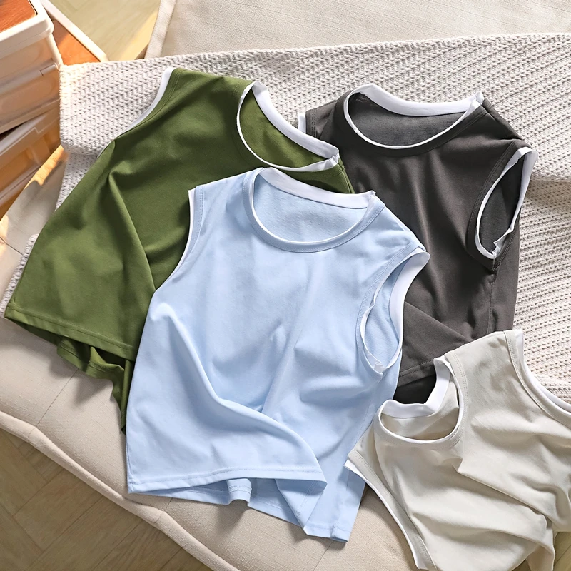 男童夏季新款飞边棉麻假两件背心中大童凉爽透气休闲T恤6229