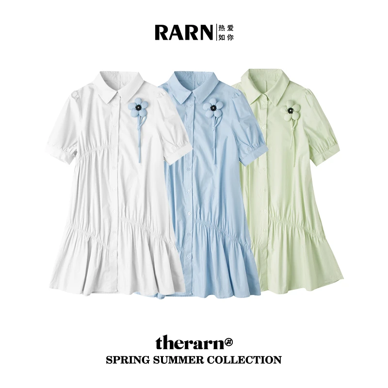 RARN/热爱如你 立体花朵小众显瘦夏季衬衫连衣裙RA23SS218