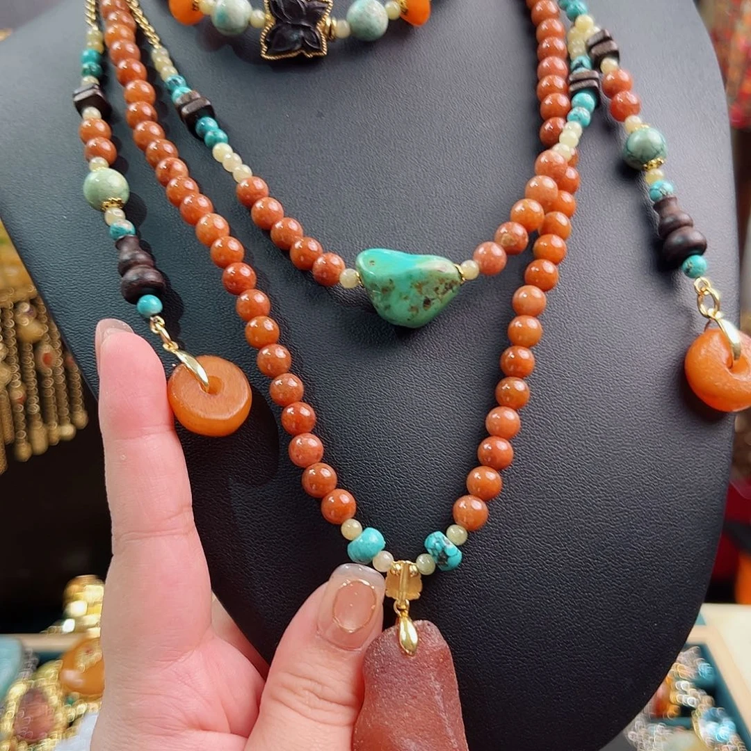 珐琅925银复古设计108项链