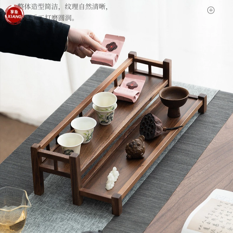 南美胡桃木桌面收纳架桌面博古架二层紫砂壶茶具收纳架文房收纳架