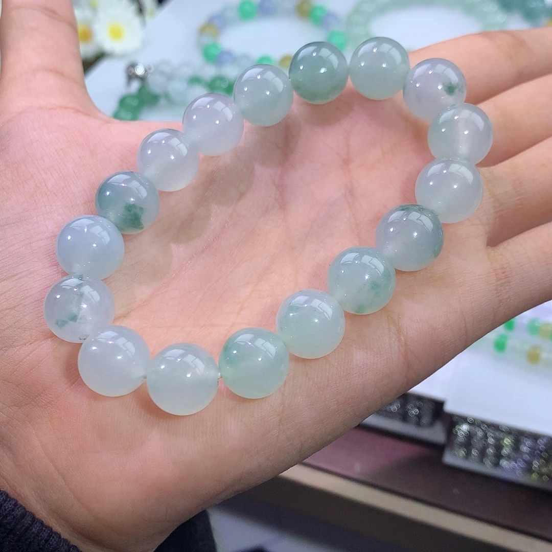 翡翠未镶嵌手链41号 冰飘绿花手串