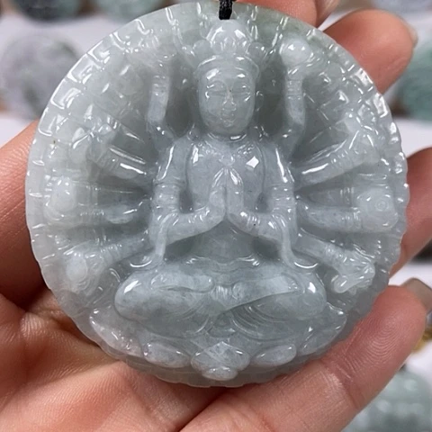翡翠颈饰未镶嵌山水千手观音两面工福利
