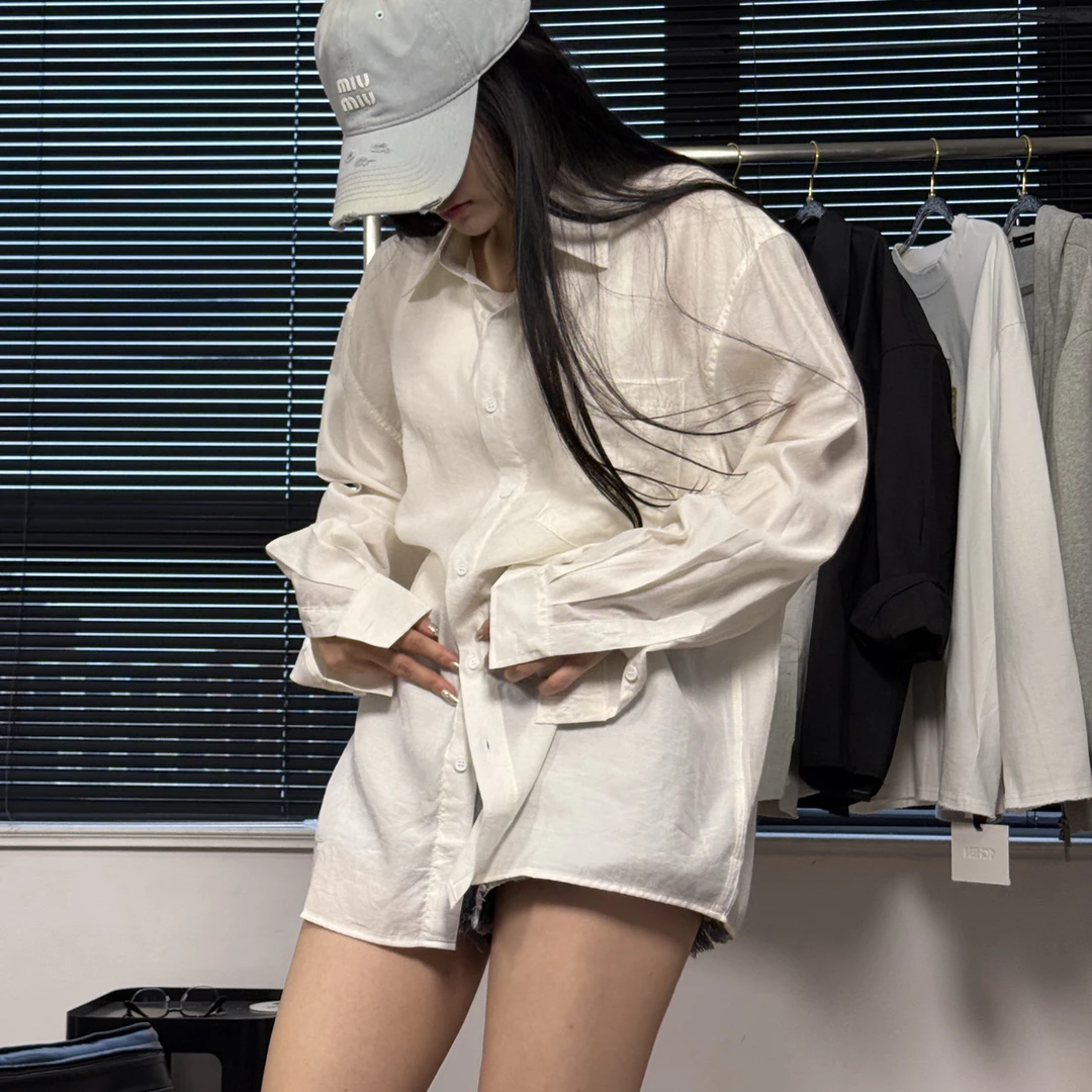 【男女同款】米白超薄凉感长袖外穿白色防晒衬衫慵懒休闲简约时尚