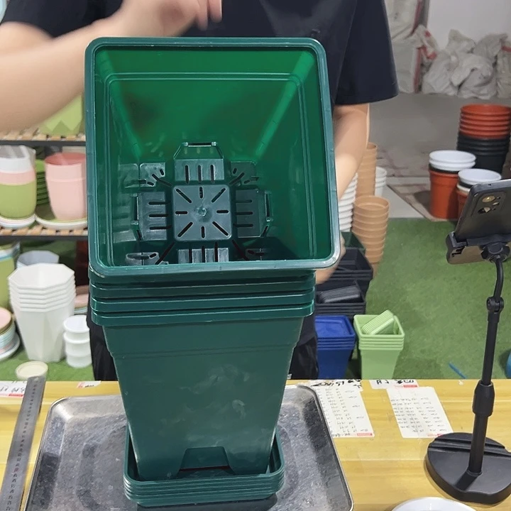 正品方盆口20高22墨绿带托5只