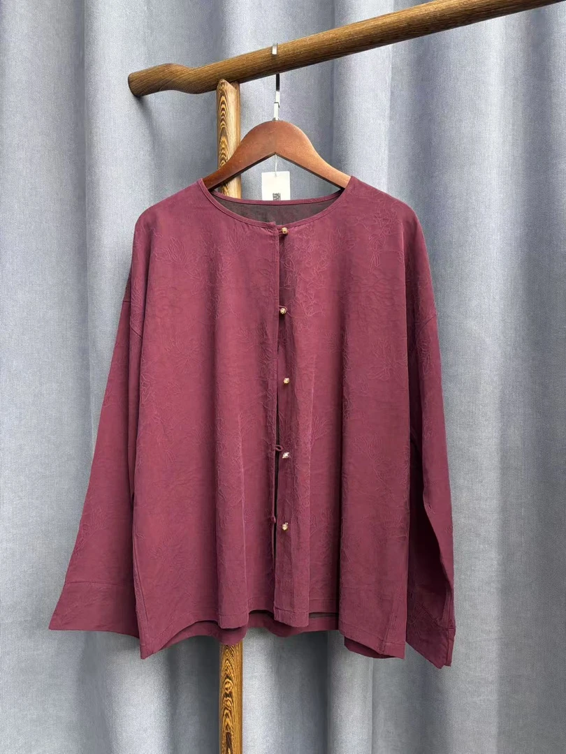 2025秋季新款时尚国风款桑蚕丝香云纱绢纺外套女C017