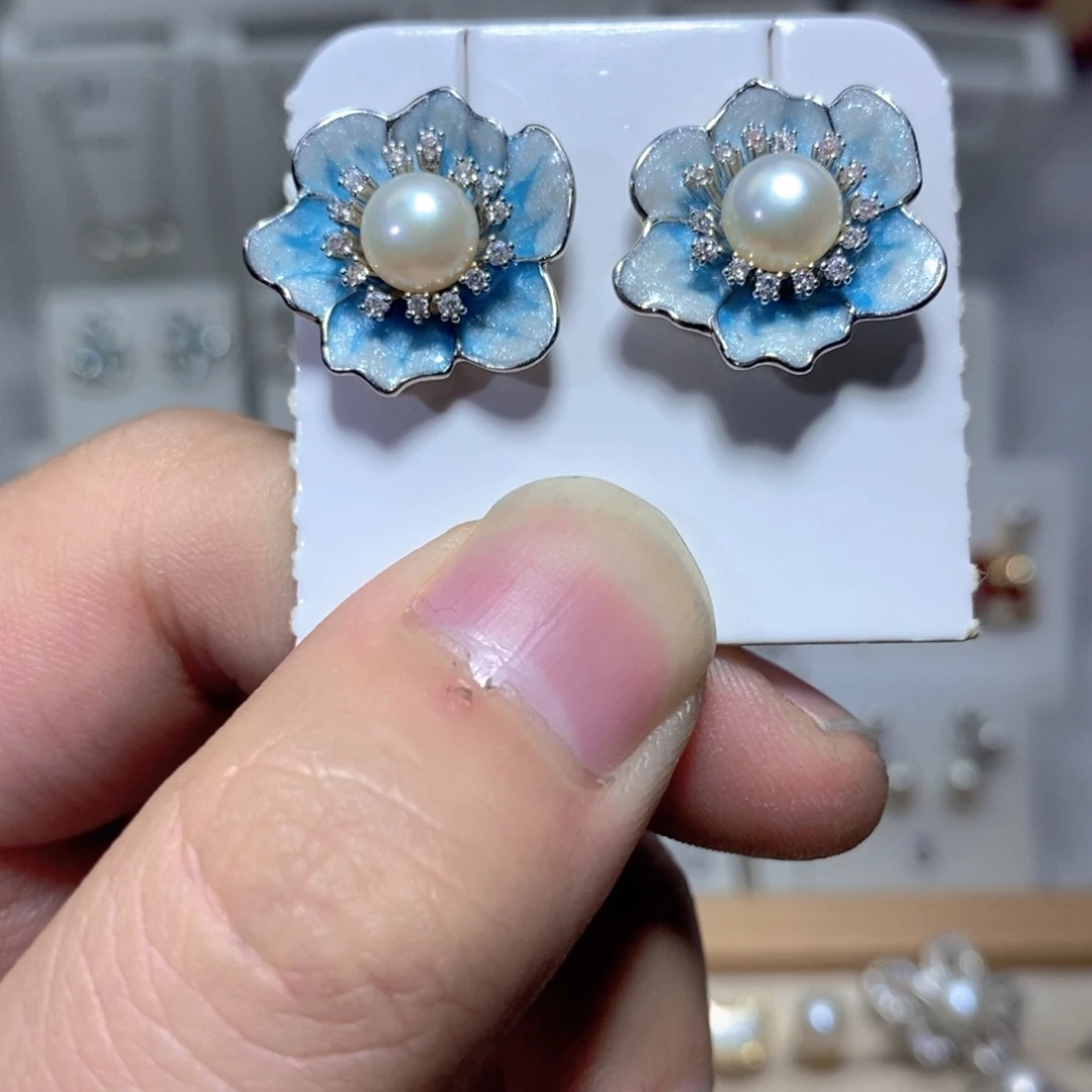 银S925镶嵌淡水珍珠耳饰