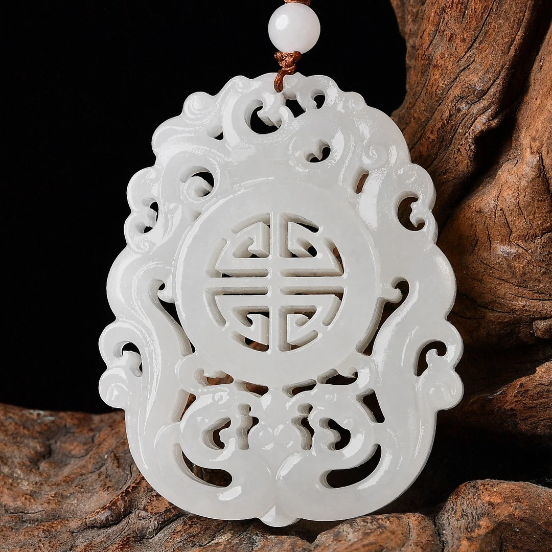 天然和田玉羊脂玉龙凤呈祥吊坠