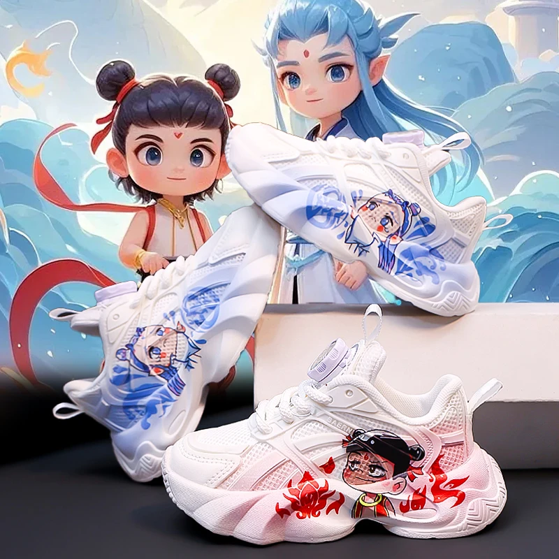 ABC儿童敖丙哪吒鞋女童小白鞋2025夏季网面鸳鸯色运动鞋子中大童