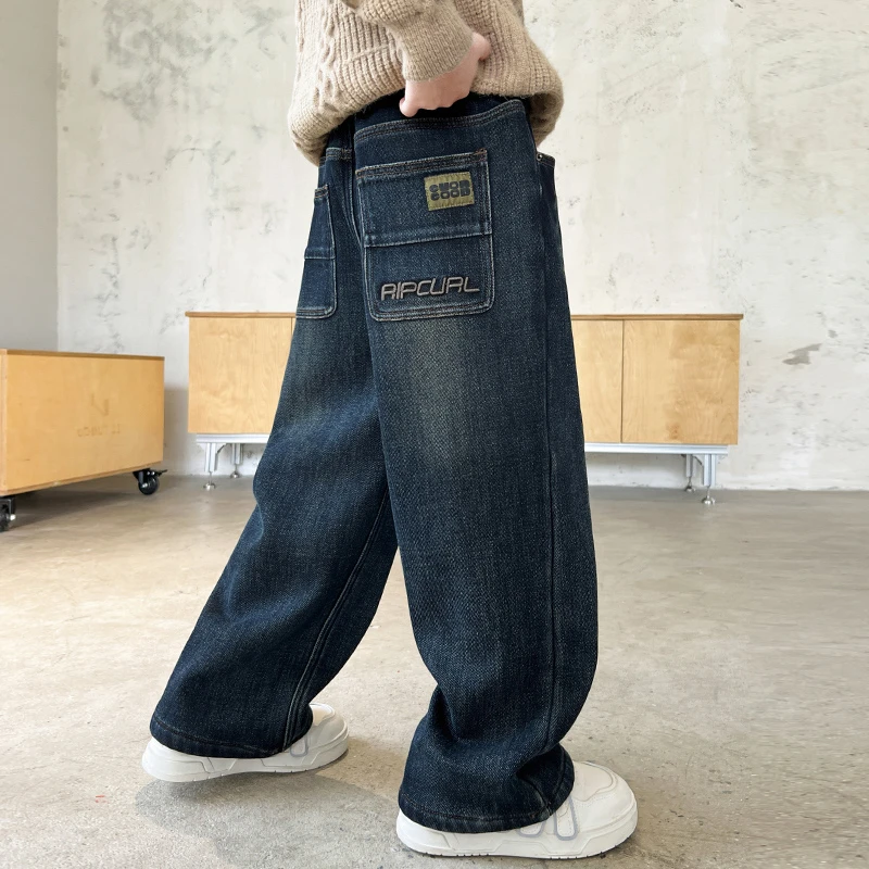 男童牛仔裤春秋款2025新款春季儿童装直筒裤子大男孩春装装阔腿裤