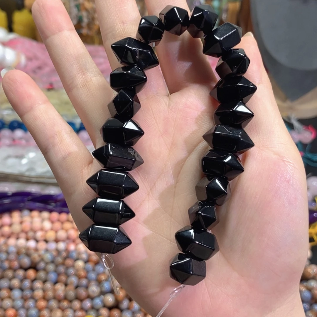 玛瑙/玉髓未镶嵌珠宝半成品黑玛瑙双尖卡10*20mm