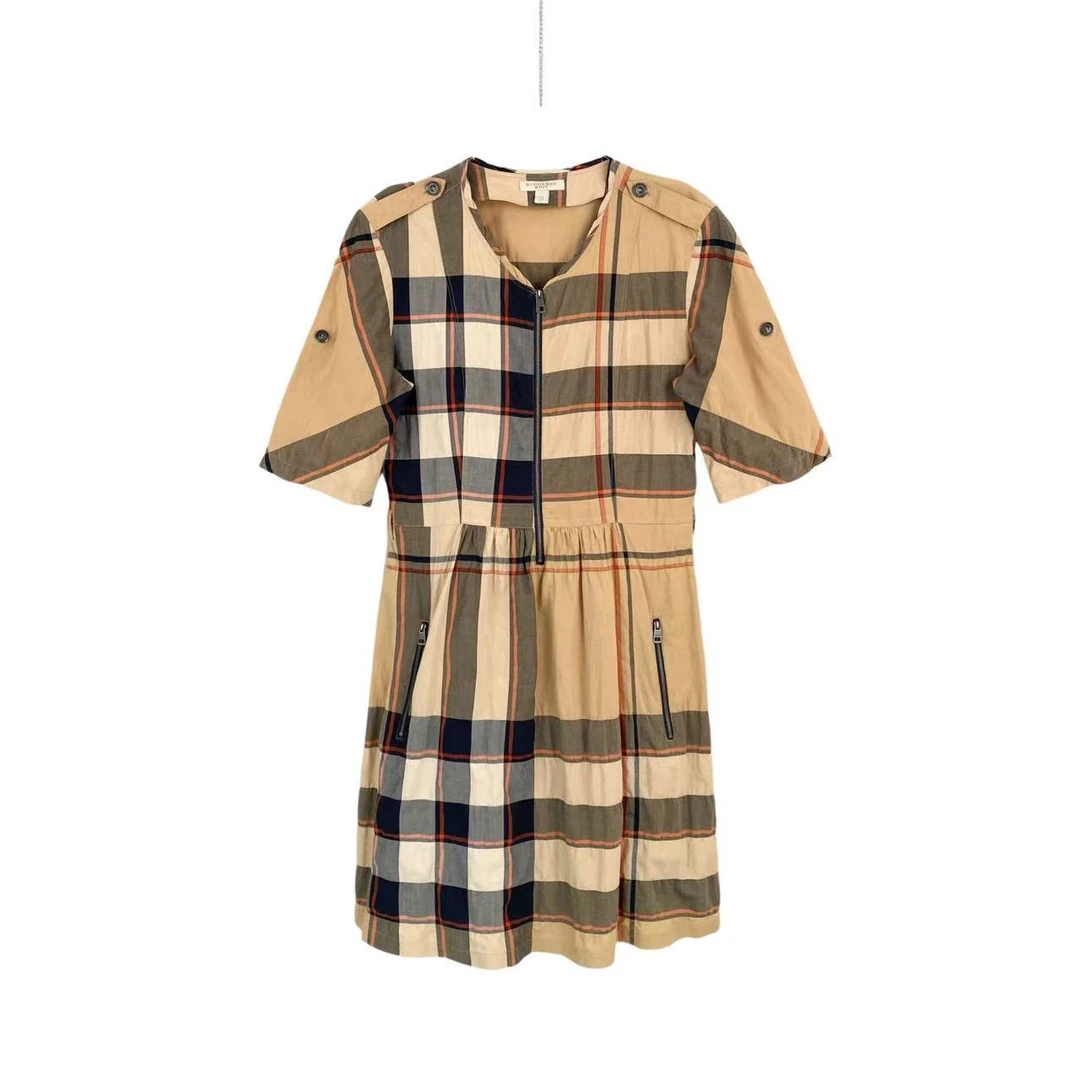 99新 BURBERRY/博柏利  yy585 格纹五分袖衬衫连衣裙 uk6码