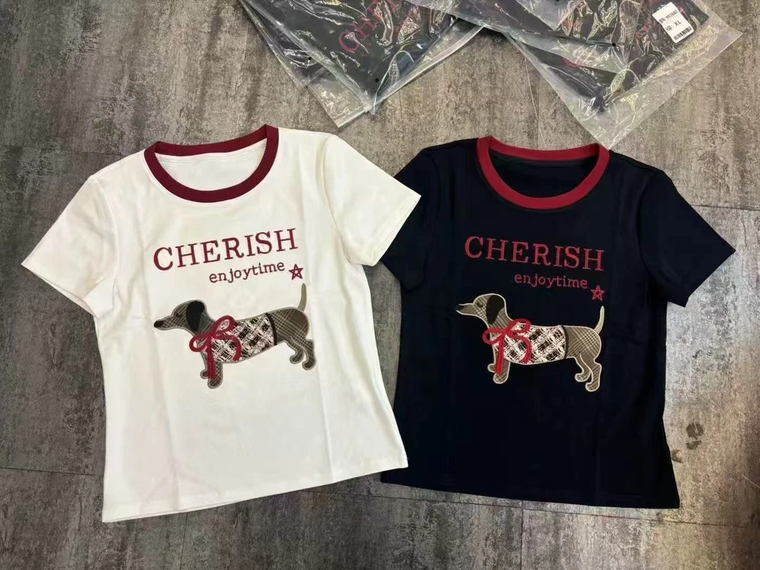 深圳南油高货yi小狗刺绣短袖夏季女士卡通圆领T恤卡通百搭韩版