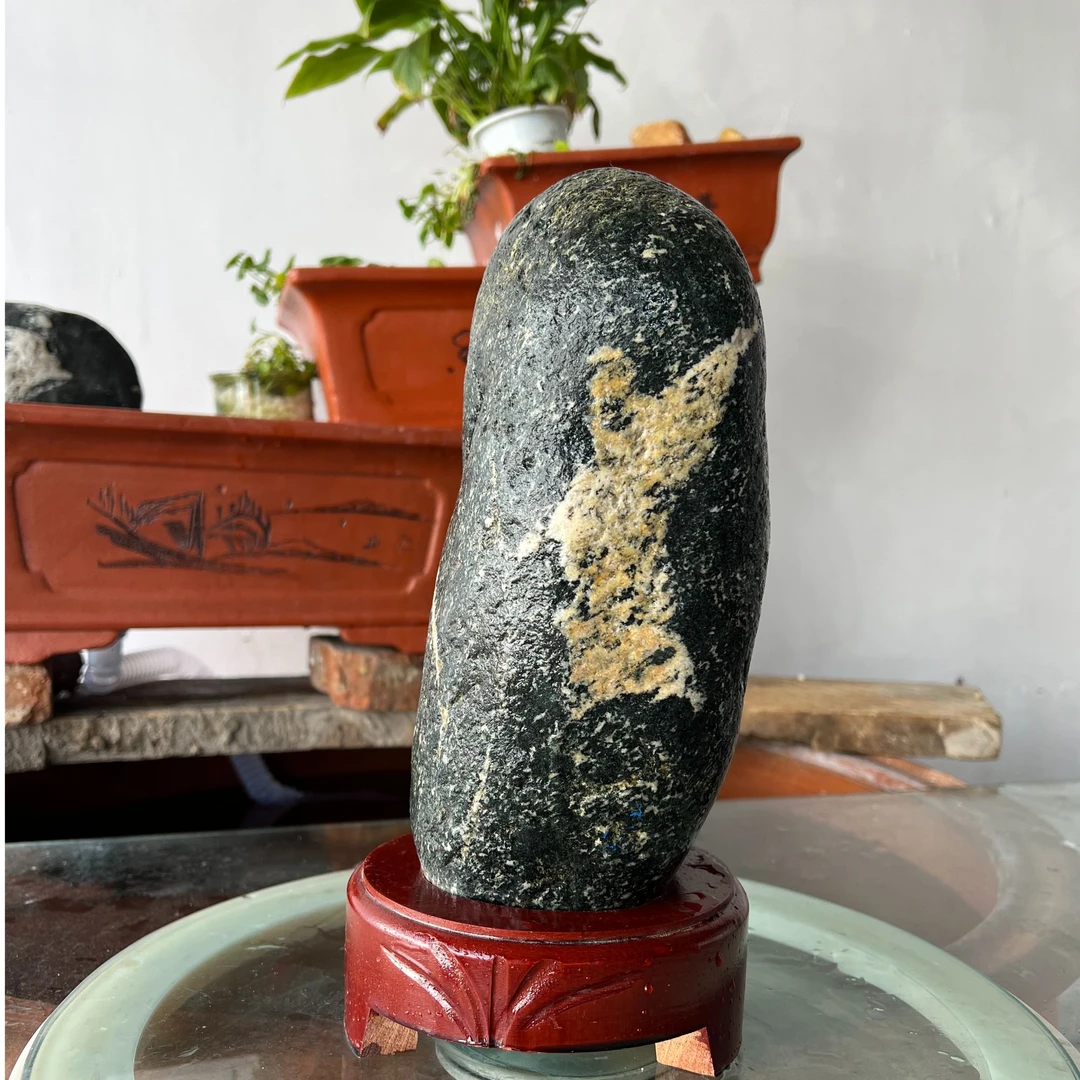 天然靠山石一物一图（仅石头+底座）泰安平安石 家居摆件