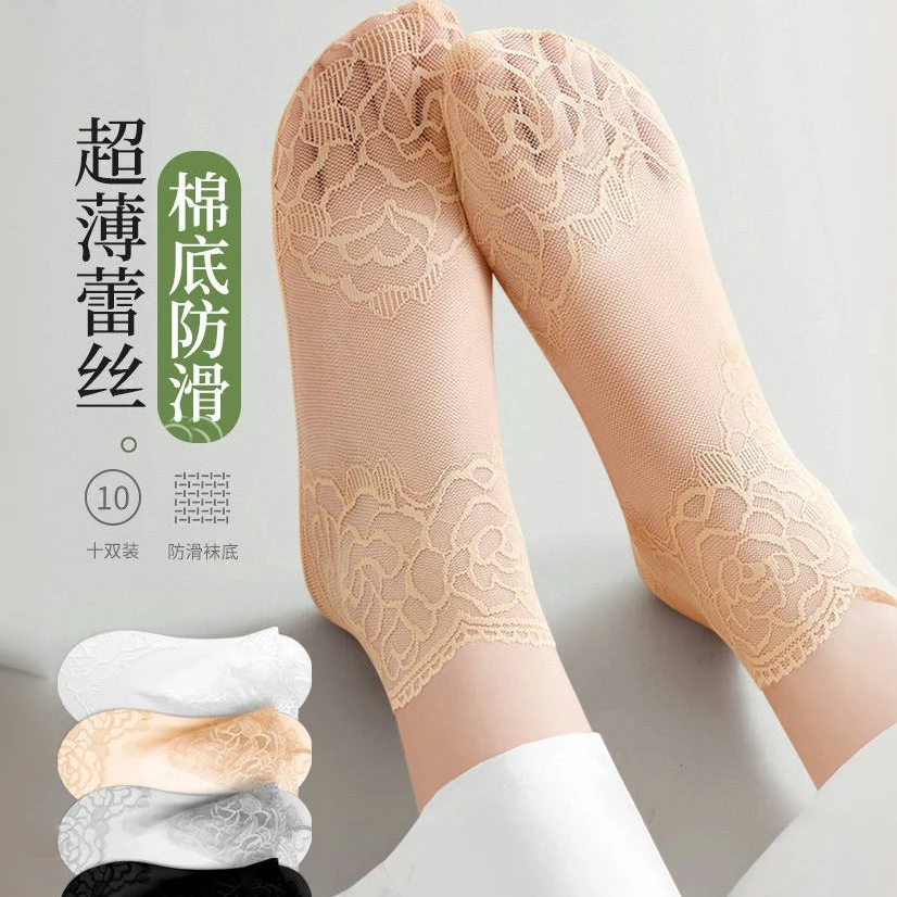 蕾丝中筒袜子女春夏季薄款日系可爱透气网纱短袜ins潮袜花边船袜