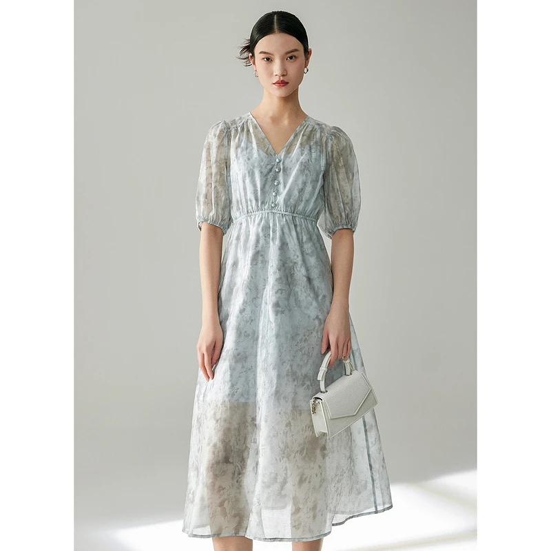【唐长老专属】MOFAN摩凡夏新款灰色花纹连衣裙MDL462945