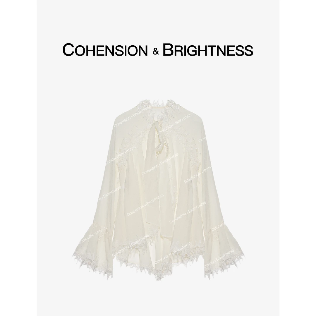 凝慧真的好【梦幻月光】白色贵奢蕾丝纱网飘逸感百搭防晒衬衫CR019