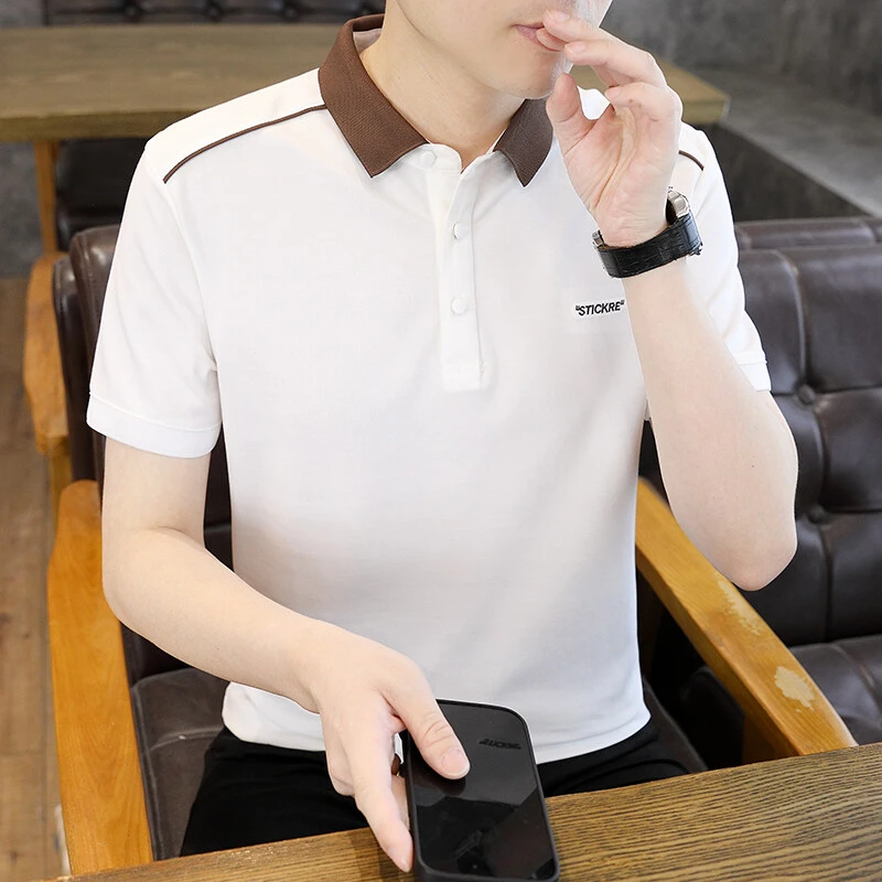 高档撞色翻领短袖T恤Polo衫男士夏季潮流时尚半袖体恤男装25012