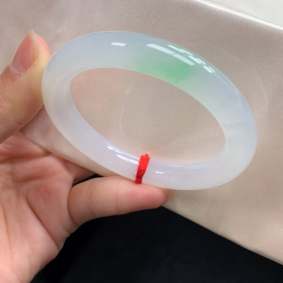 翡翠未镶嵌手镯40号51.8圆条白冰点翠（大包容）对标大万小六