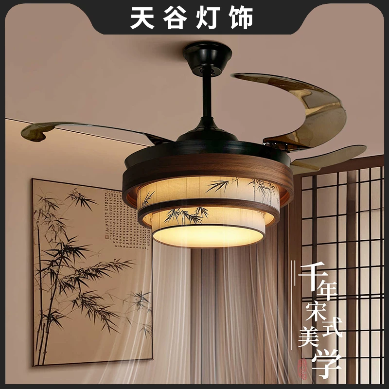 宋代美学风扇吊灯中式圆形客厅卧室餐厅包厢禅意茶室氛围感灯具