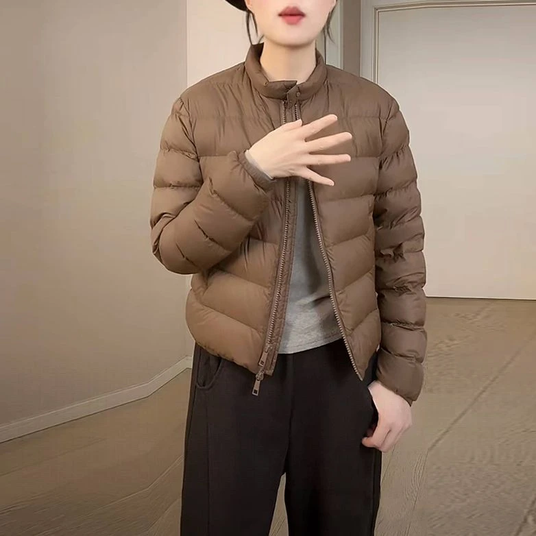 短款户外休闲保暖棉服女2025秋冬新款立领正肩袖拉链棉服排骨棉衣