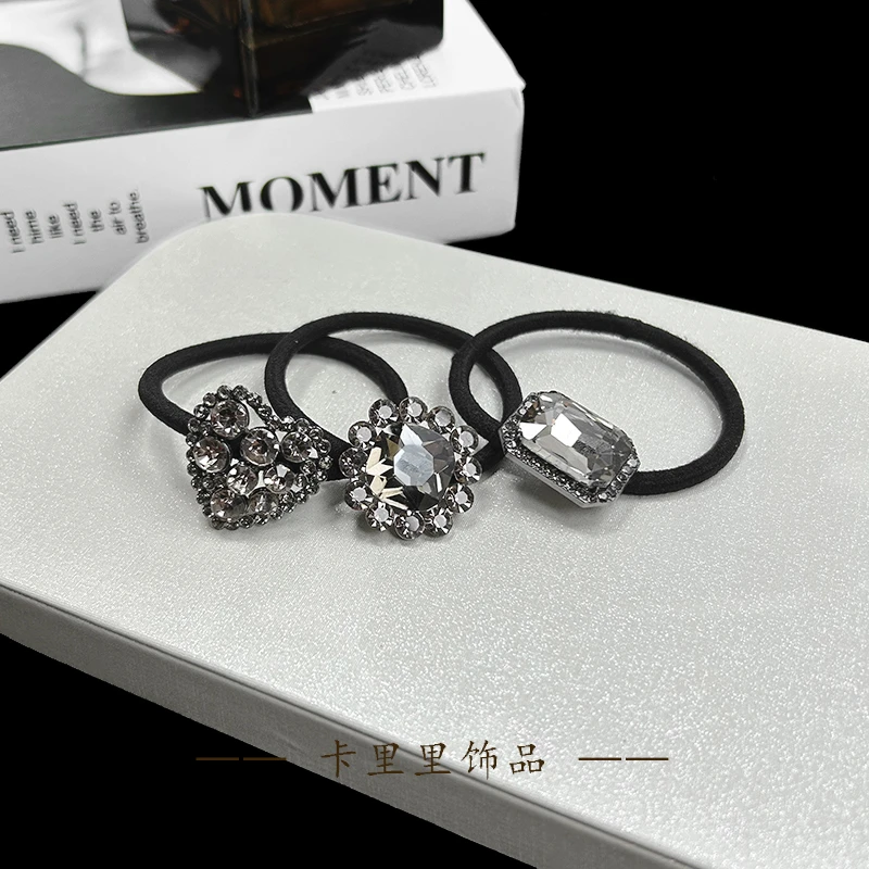 编号2538 日韩甜美风轻奢原创设计发绳发圈镶钻皮筋三根装