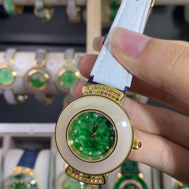 钢石英机芯精钢翡翠手表女款