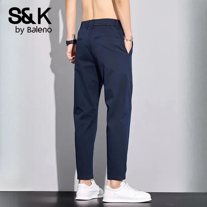 班尼路S&K2025新款秋季厚款九分休闲裤男士修身直筒潮流百搭弹力